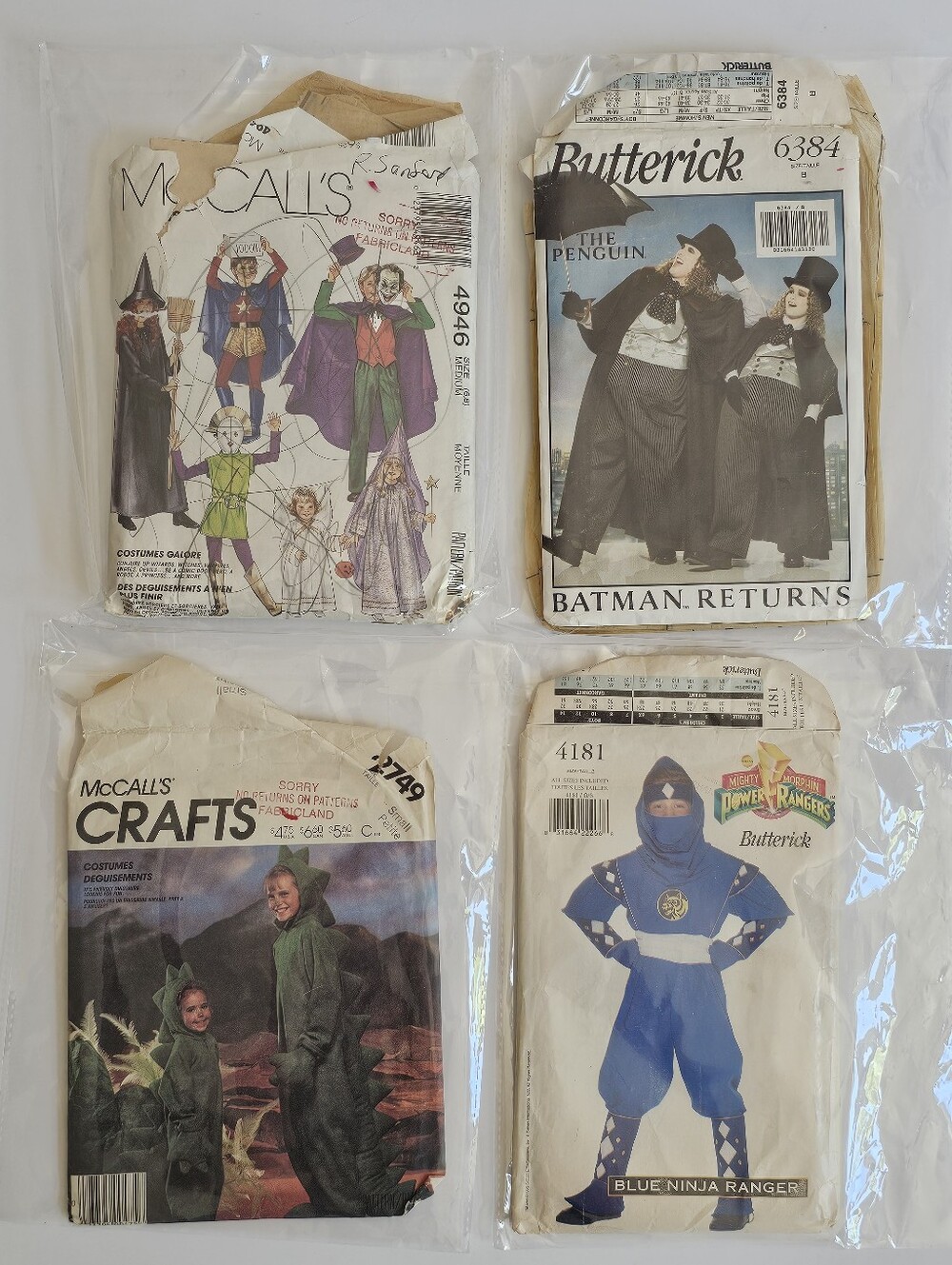 Vintage Mcall's & Butterick Sewing Pattern Lot (Batman, Joker, Power Ranger,etc)